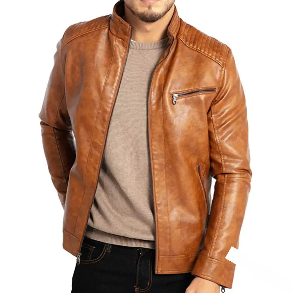 Lederjacke – Winddichte Herren-Bikerjacke aus Leder mit Reißverschluss-HauteBerlin