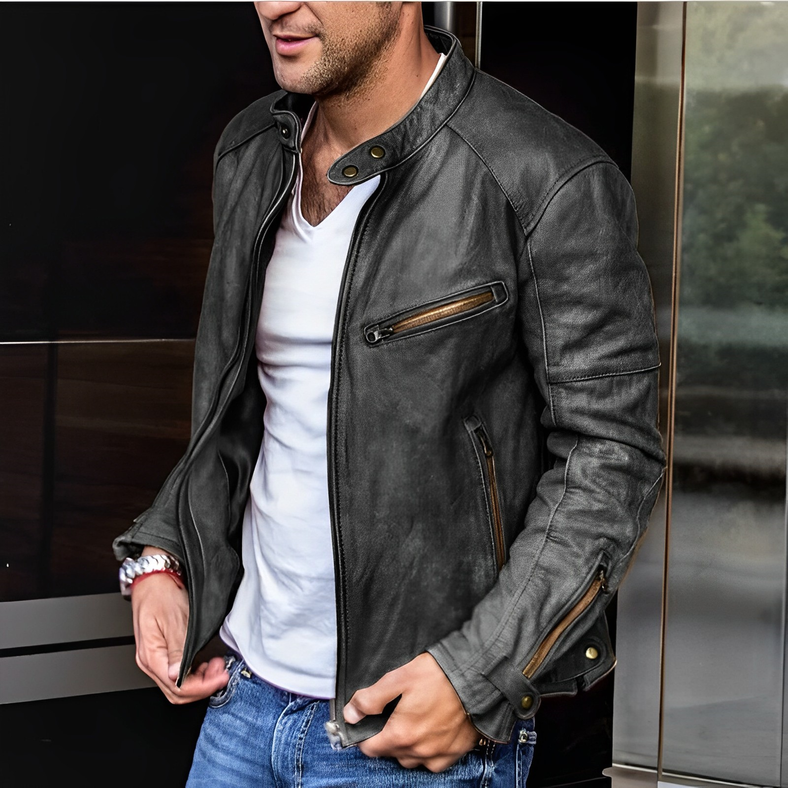 Lederjacke - Zip-Up - Vintage - Bikerjacke - Herren Lederjacken-HauteBerlin