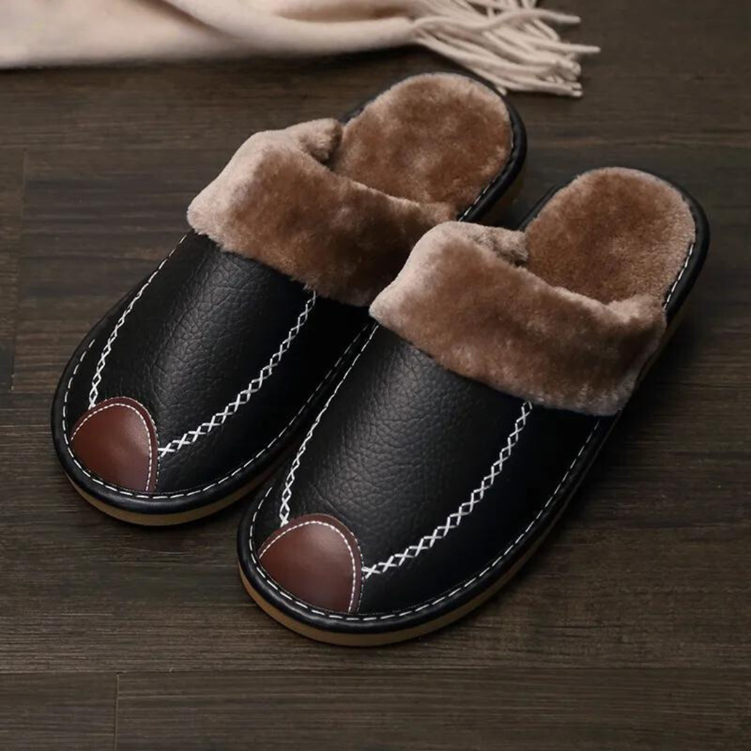 Lederpantoffeln | Pelz | Rutschfest | Hausschuhe | Winterschuhe-Chaps Herrenmode