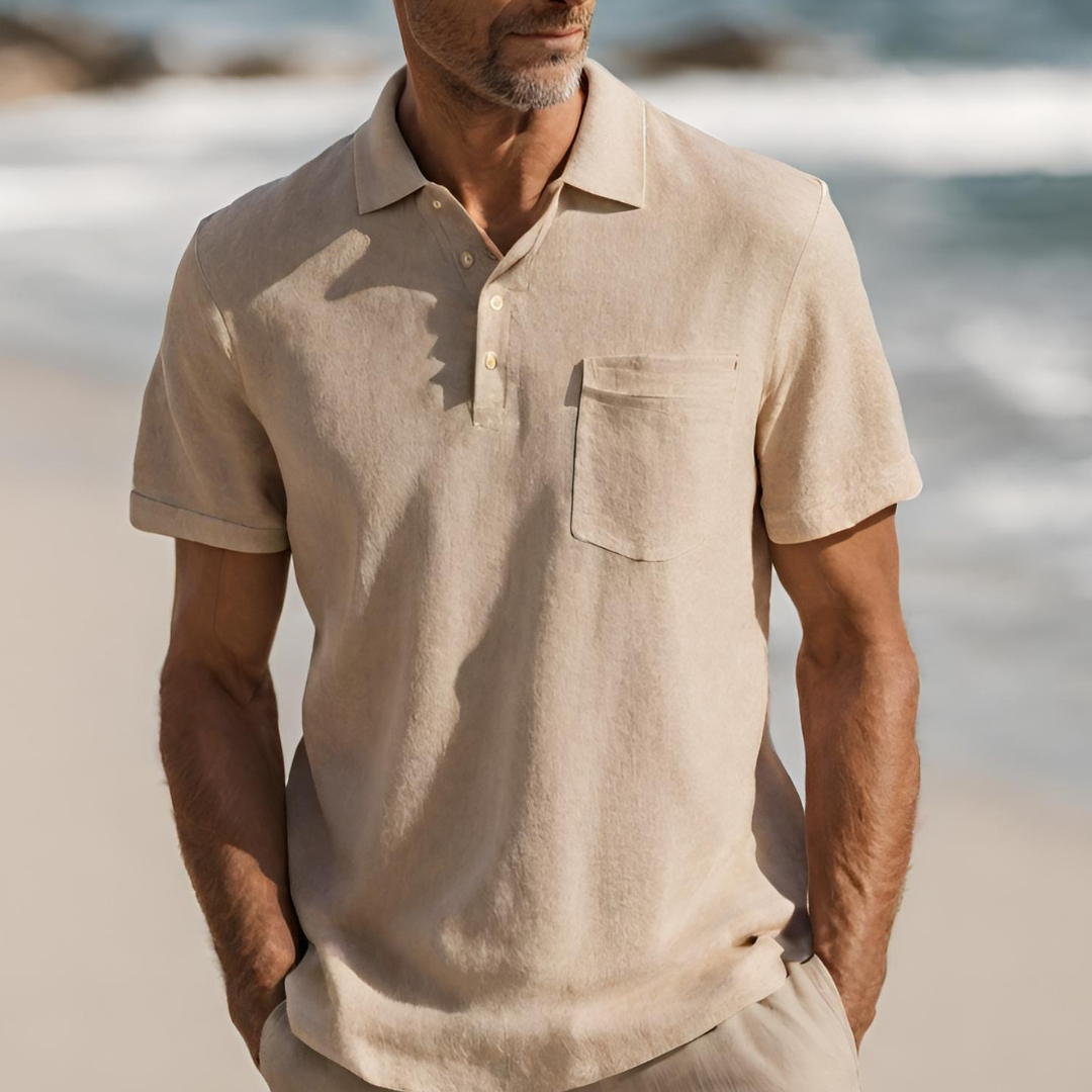 Leinen-Polohemd | Kurzarm | Halber Knopf | Polo T-Shirt | Herrenhemden-HauteBerlin
