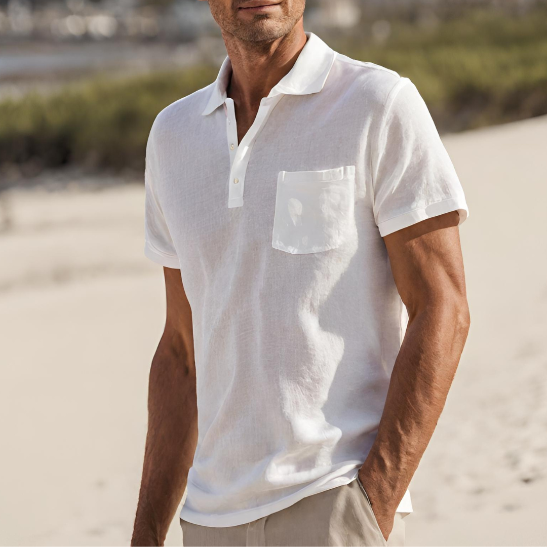Leinen-Polohemd | Kurzarm | Halber Knopf | Polo T-Shirt | Herrenhemden-HauteBerlin