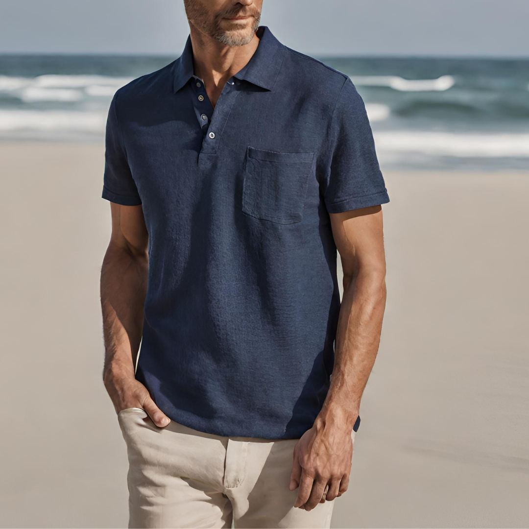 Leinen-Polohemd | Kurzarm | Halber Knopf | Polo T-Shirt | Herrenhemden-HauteBerlin
