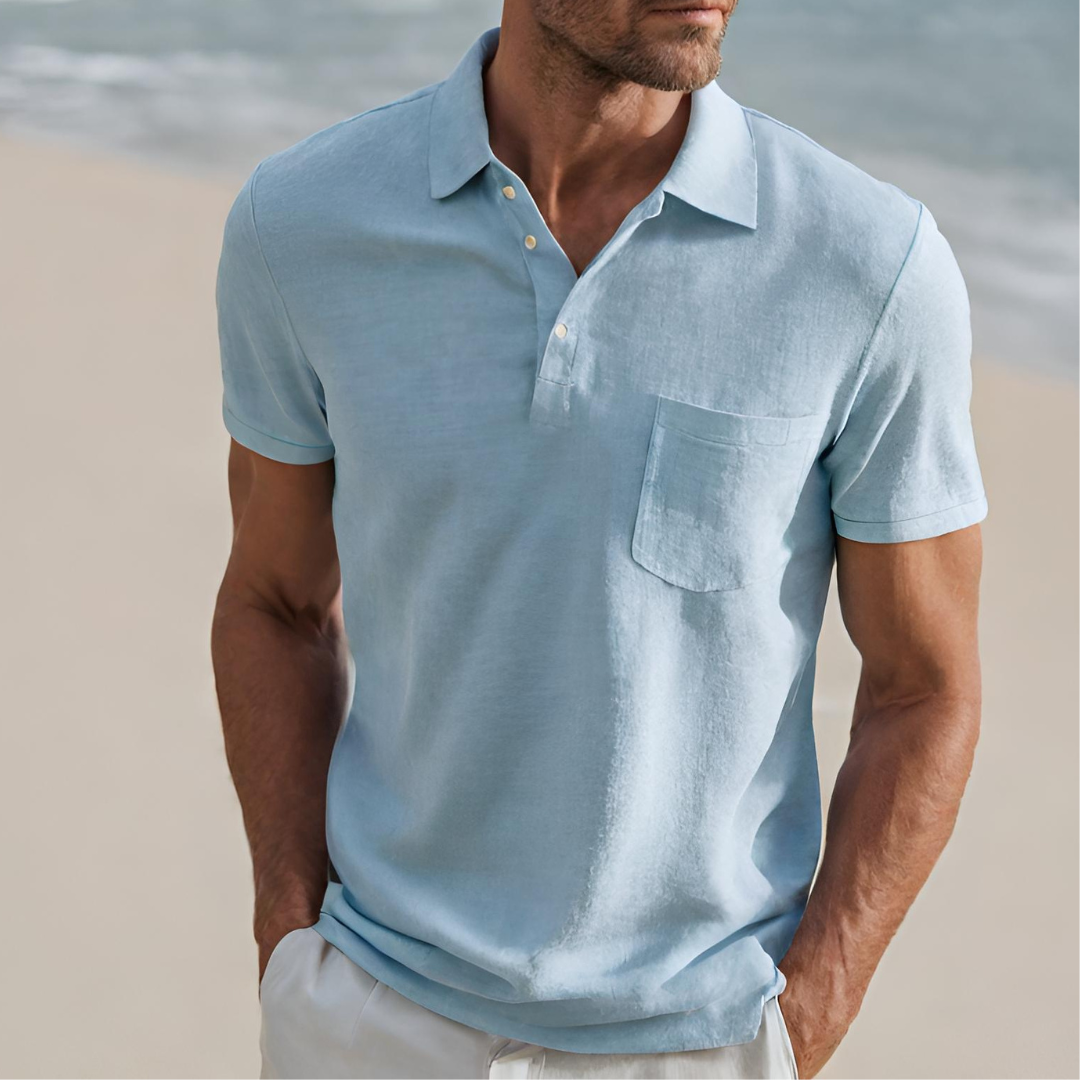 Leinen-Polohemd | Kurzarm | Halber Knopf | Polo T-Shirt | Herrenhemden-HauteBerlin