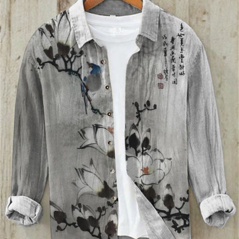 Leinenhemd | Bedruckt | Button-Up | Langarmhemd | Herrenhemd-HauteBerlin