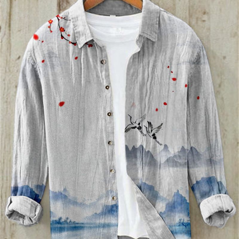 Leinenhemd | Bedruckt | Button-Up | Langarmhemd | Herrenhemd-HauteBerlin