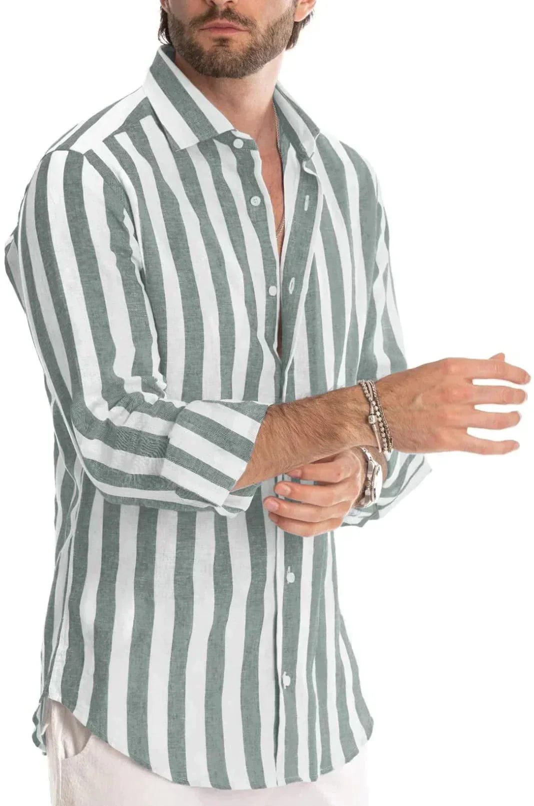 Leinenhemd | Gestreift | Button-Up | Langarmhemd | Herrenhemden-HauteBerlin