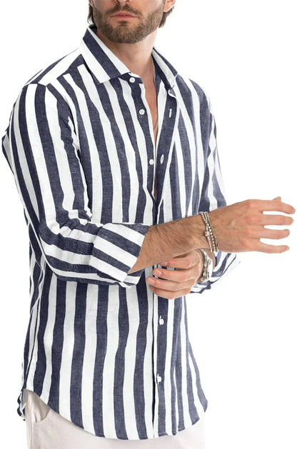 Leinenhemd | Gestreift | Button-Up | Langarmhemd | Herrenhemden-HauteBerlin
