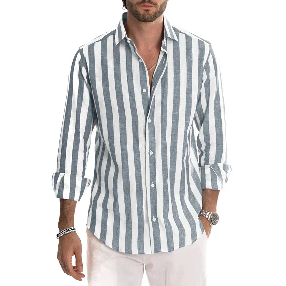 Leinenhemd | Gestreift | Button-Up | Langarmhemd | Herrenhemden-HauteBerlin