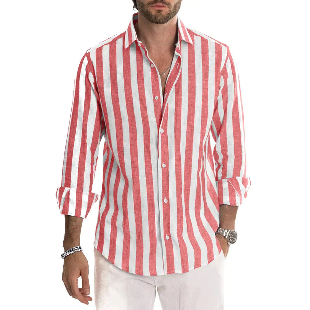 Leinenhemd | Gestreift | Button-Up | Langarmhemd | Herrenhemden-HauteBerlin