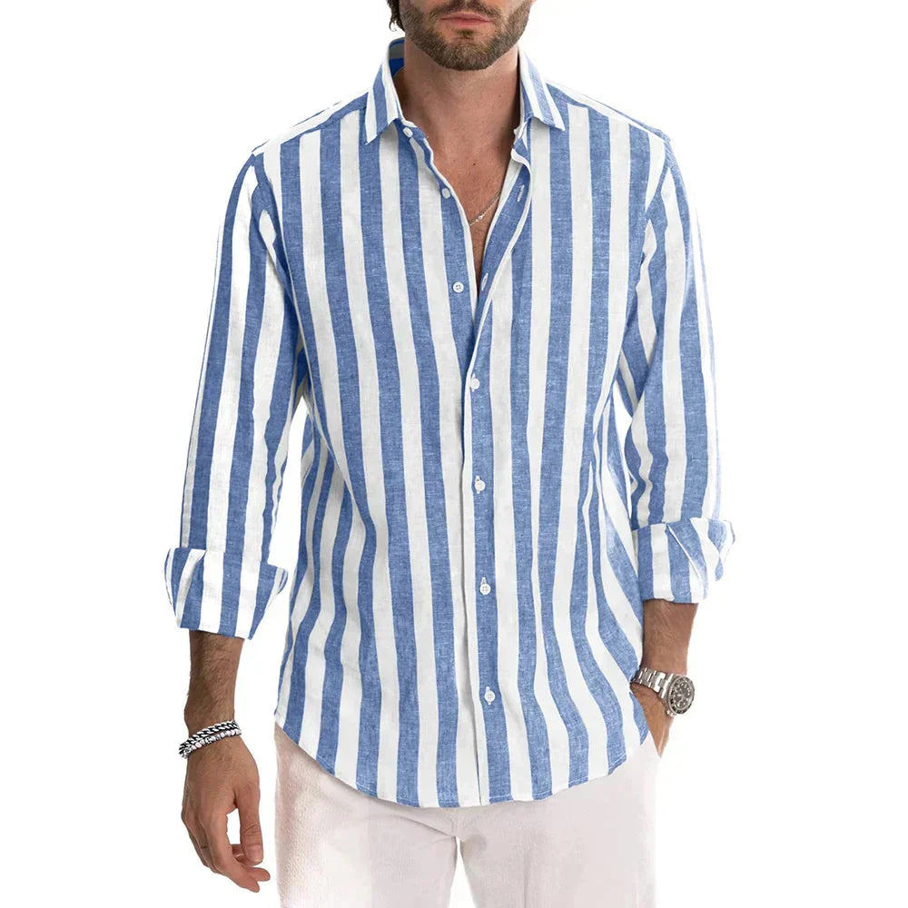 Leinenhemd | Gestreift | Button-Up | Langarmhemd | Herrenhemden-HauteBerlin