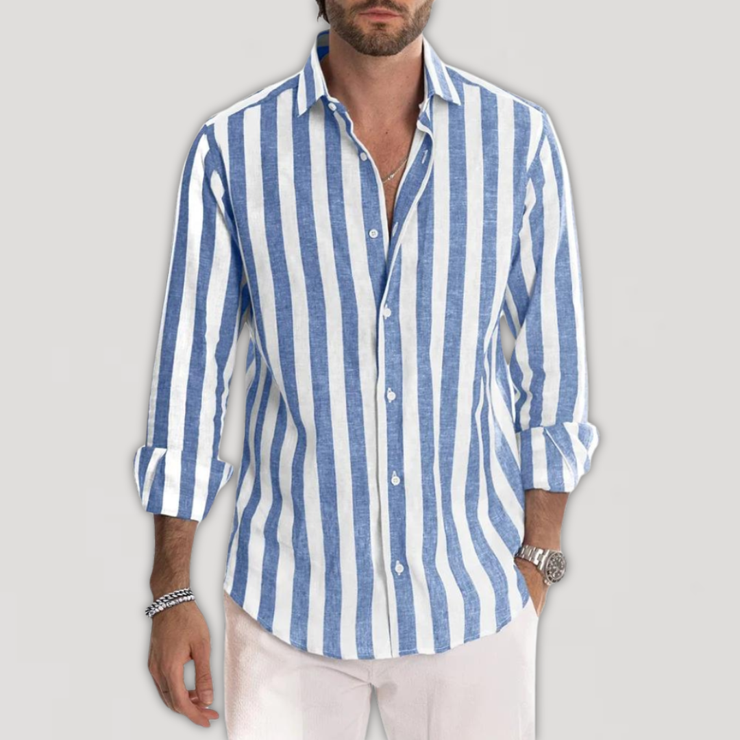 Leinenhemd | Gestreift | Button-Up | Langarmhemd | Herrenhemden-HauteBerlin