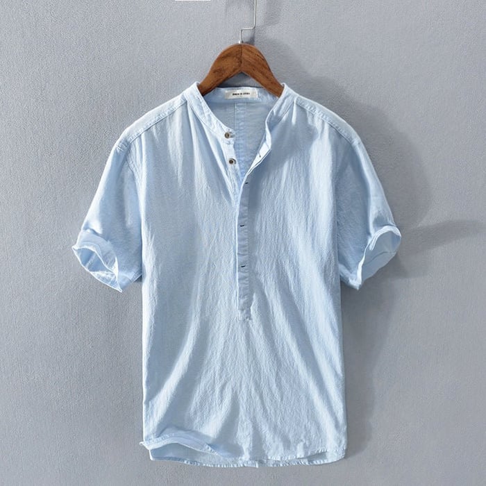 Leinenhemd – leichtes Kurzarm-T-Shirt mit halben Knöpfen für Herren-HauteBerlin