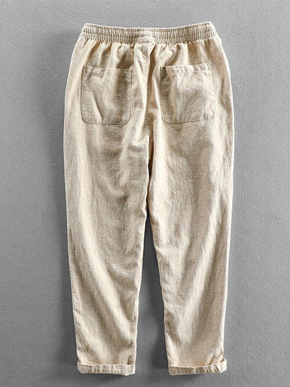 Leinenhose - Herren Casual Elastic Waist Loose Fit Hose-HauteBerlin