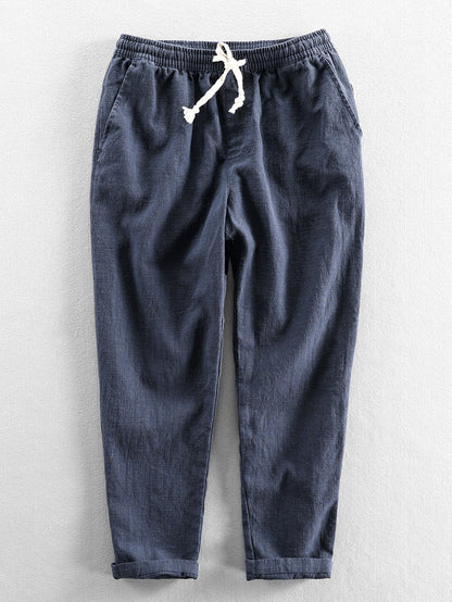 Leinenhose - Herren Casual Elastic Waist Loose Fit Hose-HauteBerlin