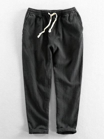 Leinenhose - Herren Casual Elastic Waist Loose Fit Hose-HauteBerlin