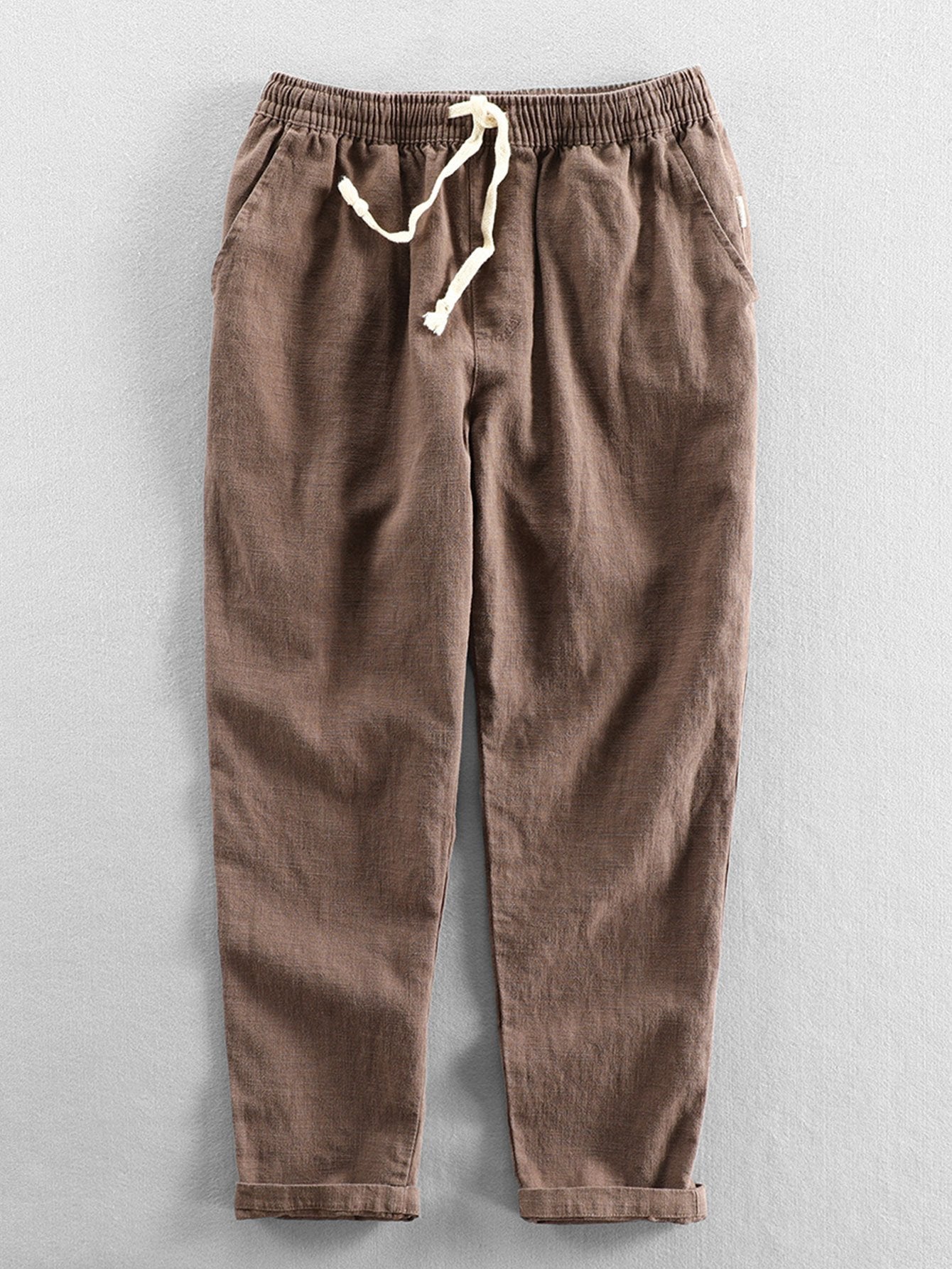 Leinenhose - Herren Casual Elastic Waist Loose Fit Hose-HauteBerlin