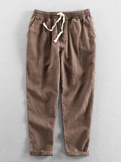 Leinenhose - Herren Casual Elastic Waist Loose Fit Hose-HauteBerlin