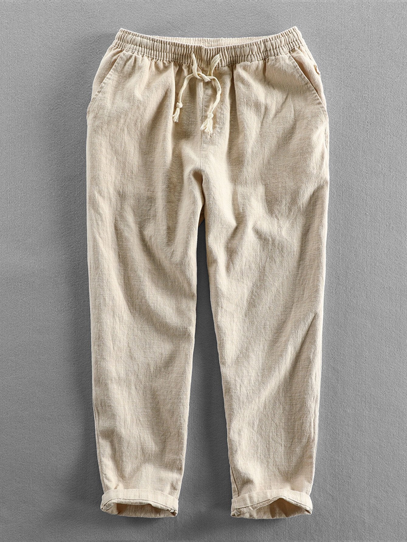 Leinenhose - Herren Casual Elastic Waist Loose Fit Hose-HauteBerlin