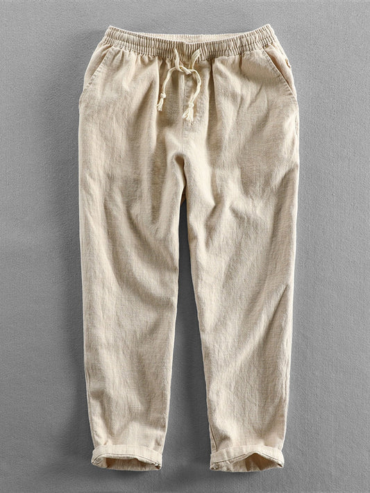 Leinenhose - Herren Casual Elastic Waist Loose Fit Hose-HauteBerlin