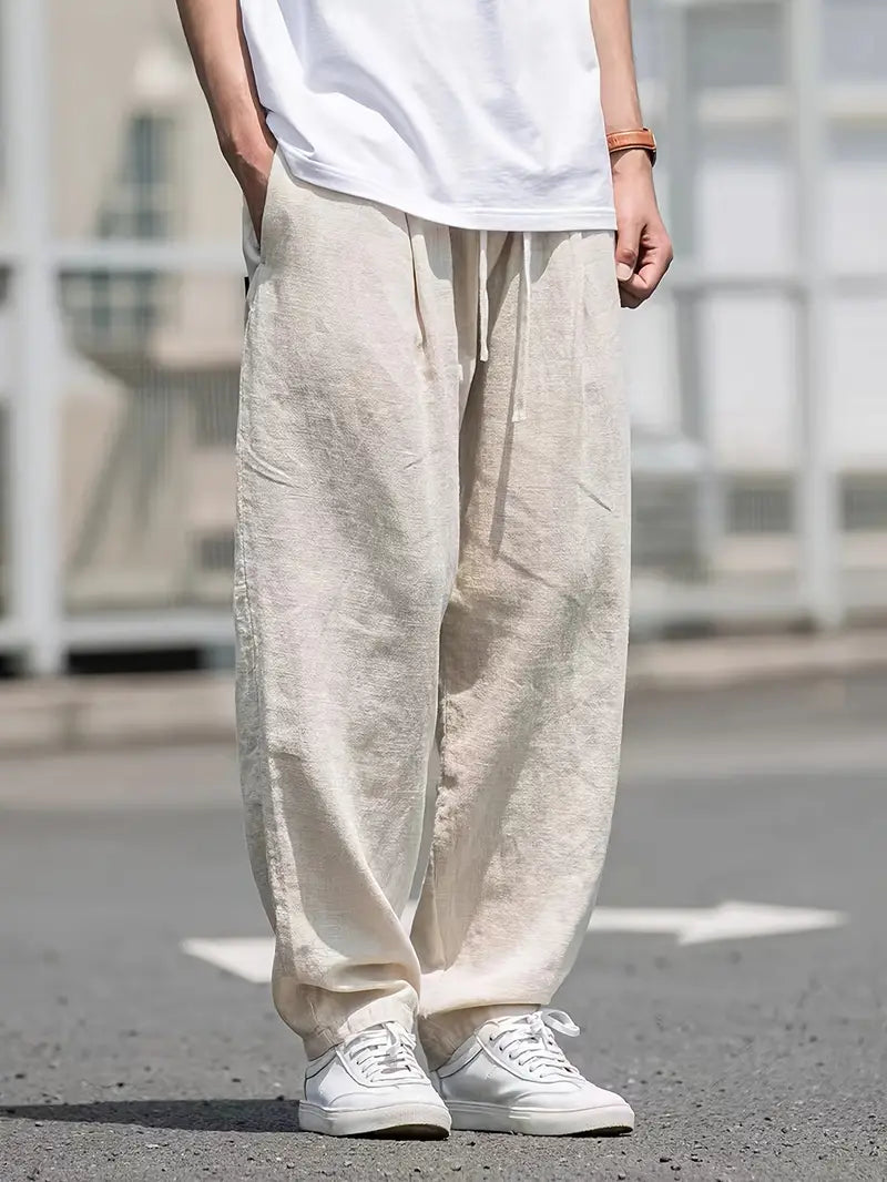 Leinenhose – lockere Passform – elastischer Bund – Sommerhose – weiße Herrenhose-HauteBerlin