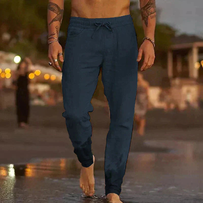 Leinenhosen | Baumwolle | Elastische Taille | Sommerhosen | Leinenbekleidung für Männer-HauteBerlin