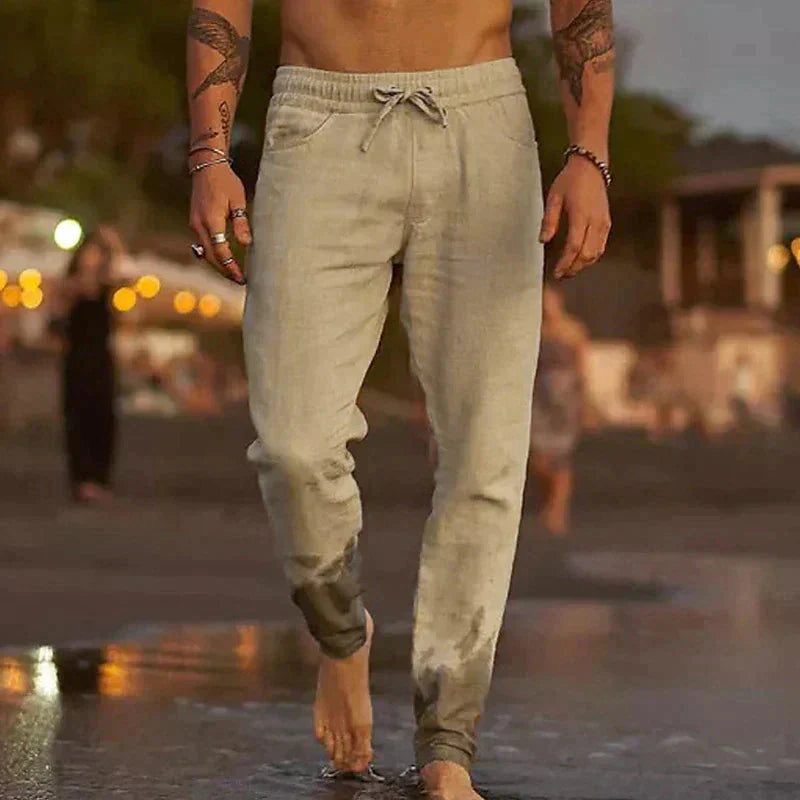 Leinenhosen - Elastische Taille mit Geradem Bein Sommerhosen für Männer-HauteBerlin
