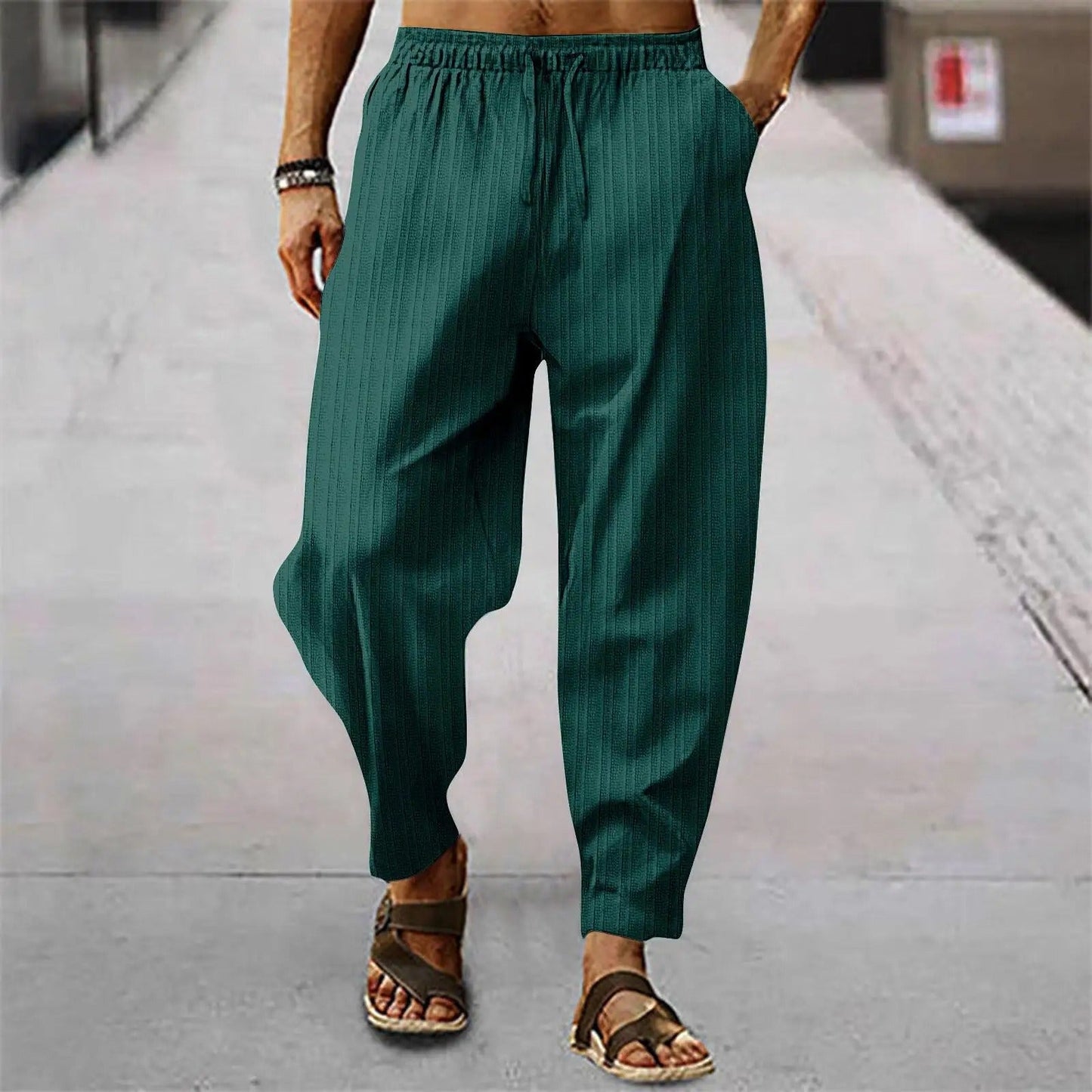 Leinenhosen - Herrenhosen mit elastischer Taille Baumwolle Sommerhosen mit lockerer Passform-HauteBerlin