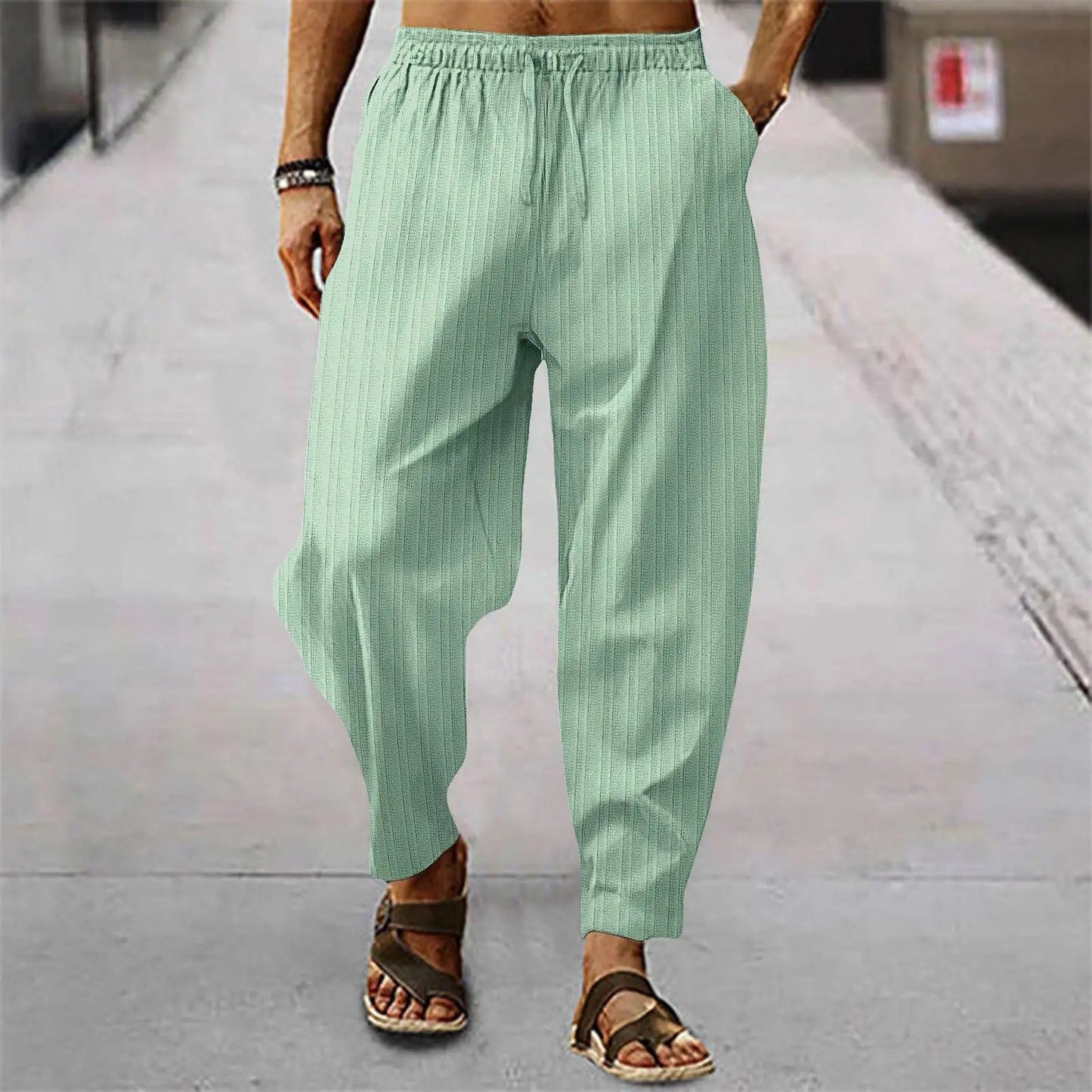 Leinenhosen - Herrenhosen mit elastischer Taille Baumwolle Sommerhosen mit lockerer Passform-HauteBerlin