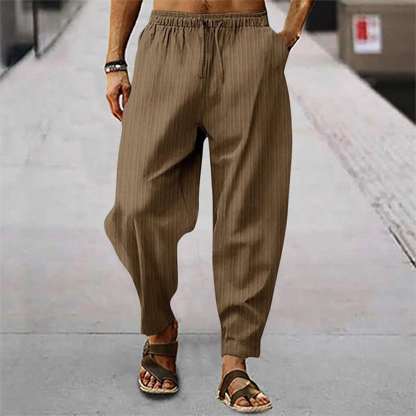 Leinenhosen - Herrenhosen mit elastischer Taille Baumwolle Sommerhosen mit lockerer Passform-HauteBerlin