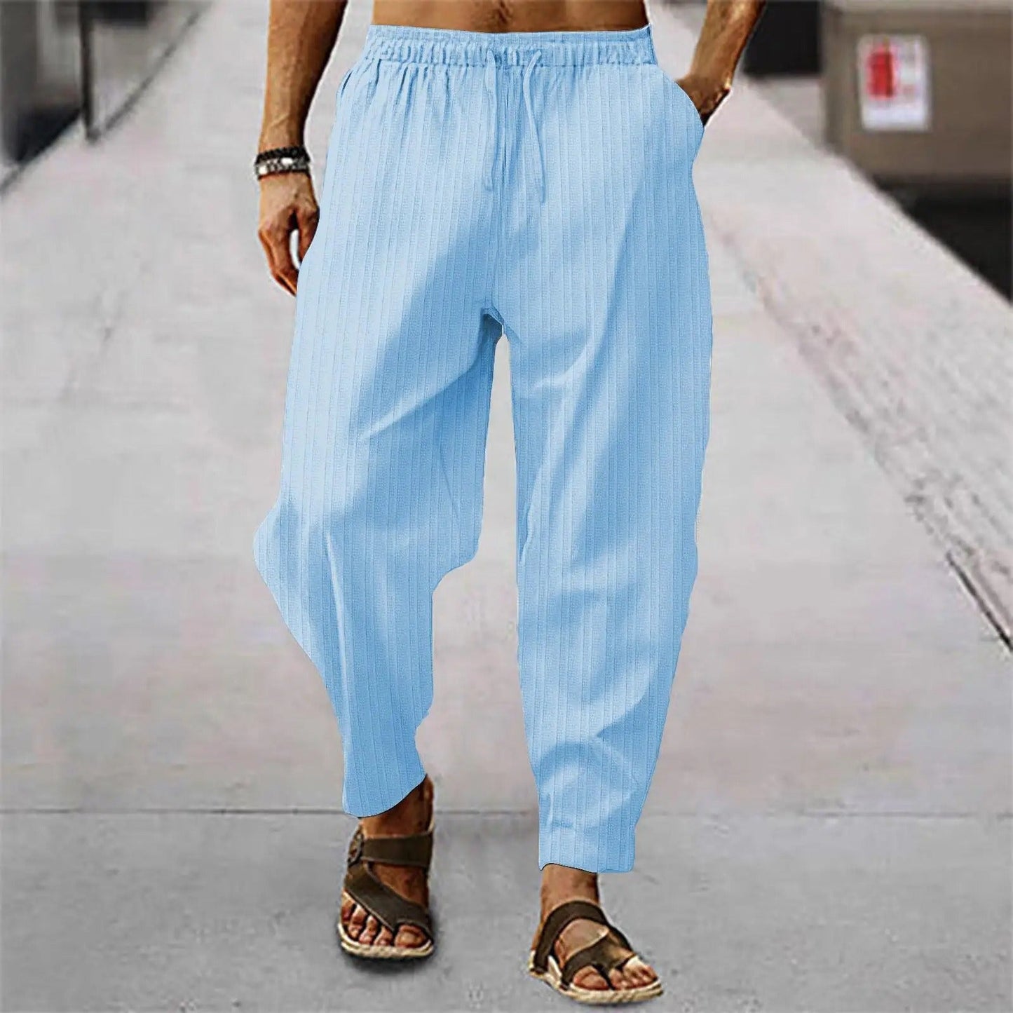 Leinenhosen - Herrenhosen mit elastischer Taille Baumwolle Sommerhosen mit lockerer Passform-HauteBerlin