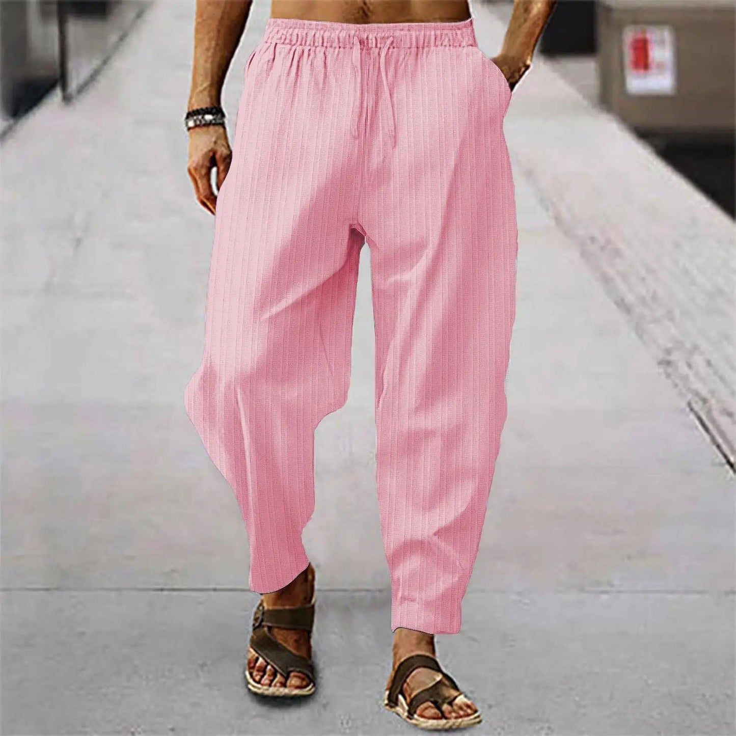Leinenhosen - Herrenhosen mit elastischer Taille Baumwolle Sommerhosen mit lockerer Passform-HauteBerlin