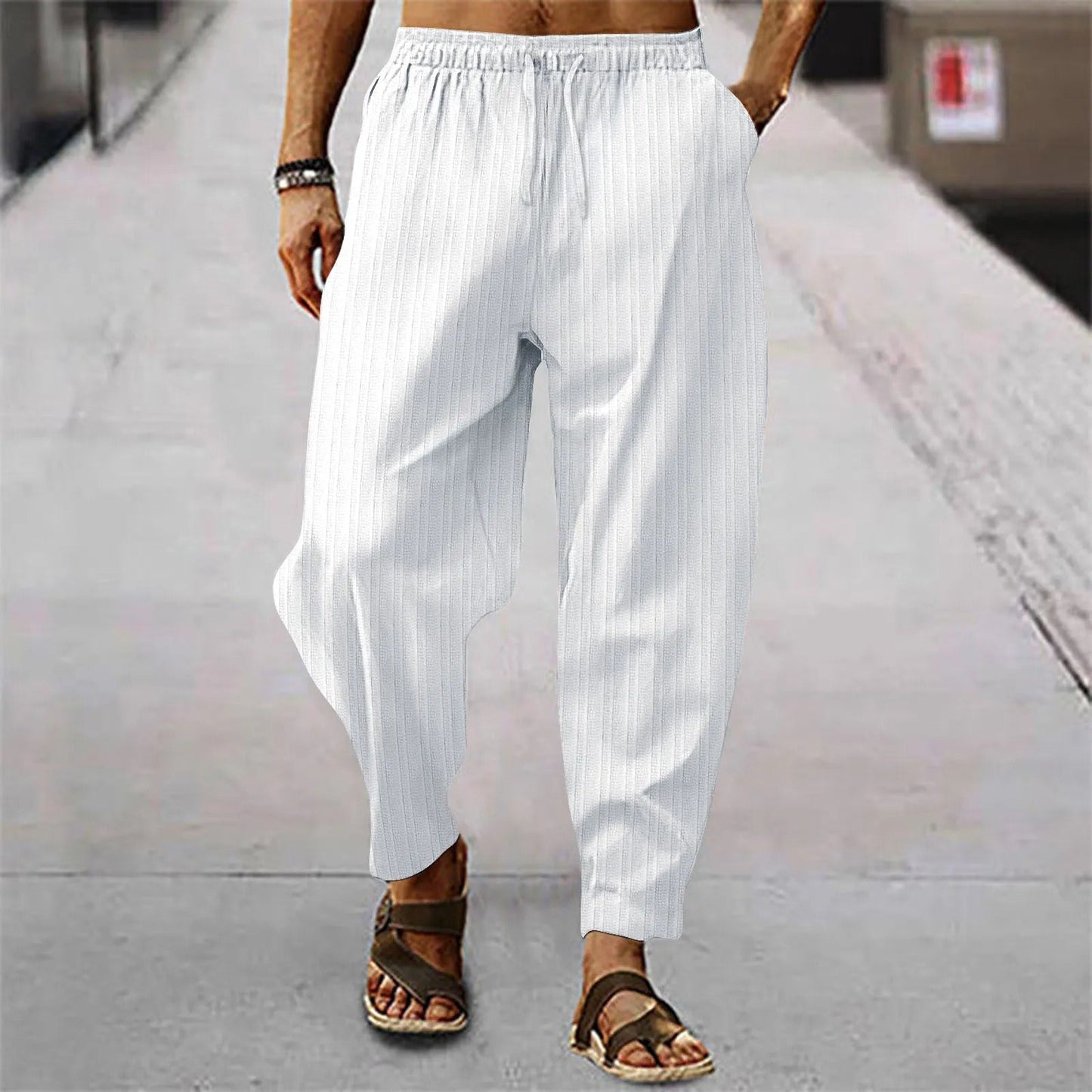 Leinenhosen - Herrenhosen mit elastischer Taille Baumwolle Sommerhosen mit lockerer Passform-HauteBerlin