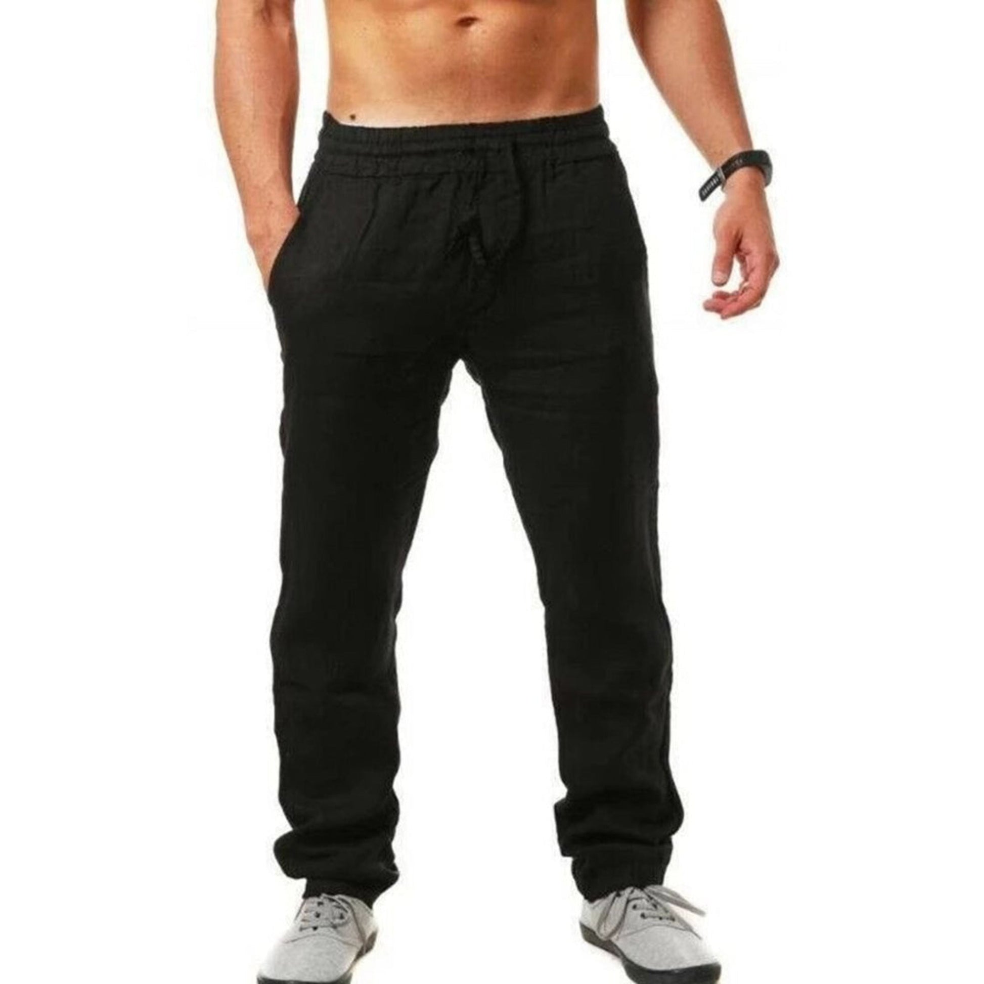 Leinenhosen | Kordelzug | Atmungsaktiv | Elastische Taille Hose | Herren Sommerhosen-HauteBerlin