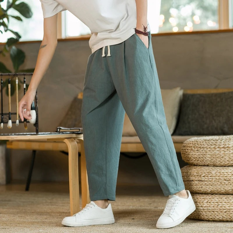Leinenhosen - Kordelzug - Baumwolle - Loose Fit Hosen - Herrenhosen-HauteBerlin