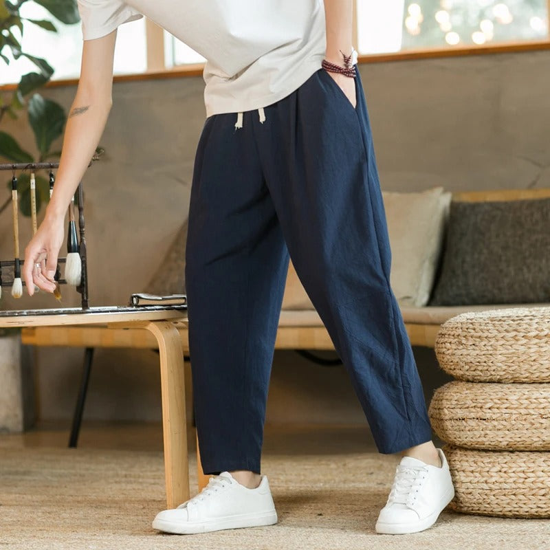 Leinenhosen - Kordelzug - Baumwolle - Loose Fit Hosen - Herrenhosen-HauteBerlin