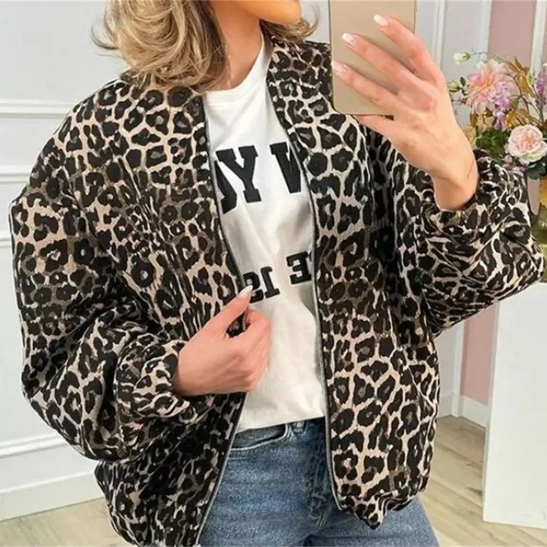 Leopardenjacke – Oversized – Reißverschluss – Bomberjacke – Damenjacke-HauteBerlin