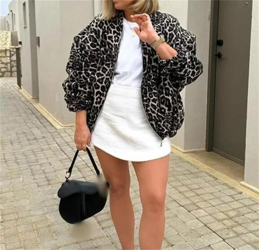 Leopardenjacke – Oversized – Reißverschluss – Bomberjacke – Damenjacke-HauteBerlin