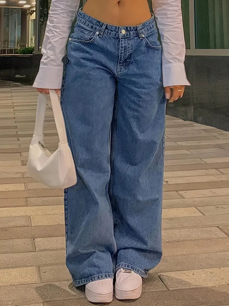 Lockere Passform Jeans – Blaue Baggy Jeans mit niedriger Leibhöhe für Frauen-HauteBerlin