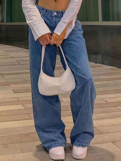 Lockere Passform Jeans – Blaue Baggy Jeans mit niedriger Leibhöhe für Frauen-HauteBerlin