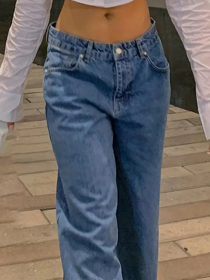 Lockere Passform Jeans – Blaue Baggy Jeans mit niedriger Leibhöhe für Frauen-HauteBerlin