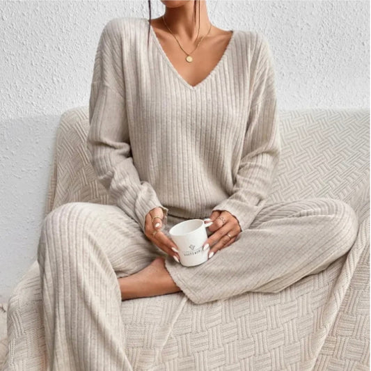 Lounge-Set | Gemütlich | Gerippt | Zweiteiler aus Strick | Loungewear für Damen-Leyna Moda