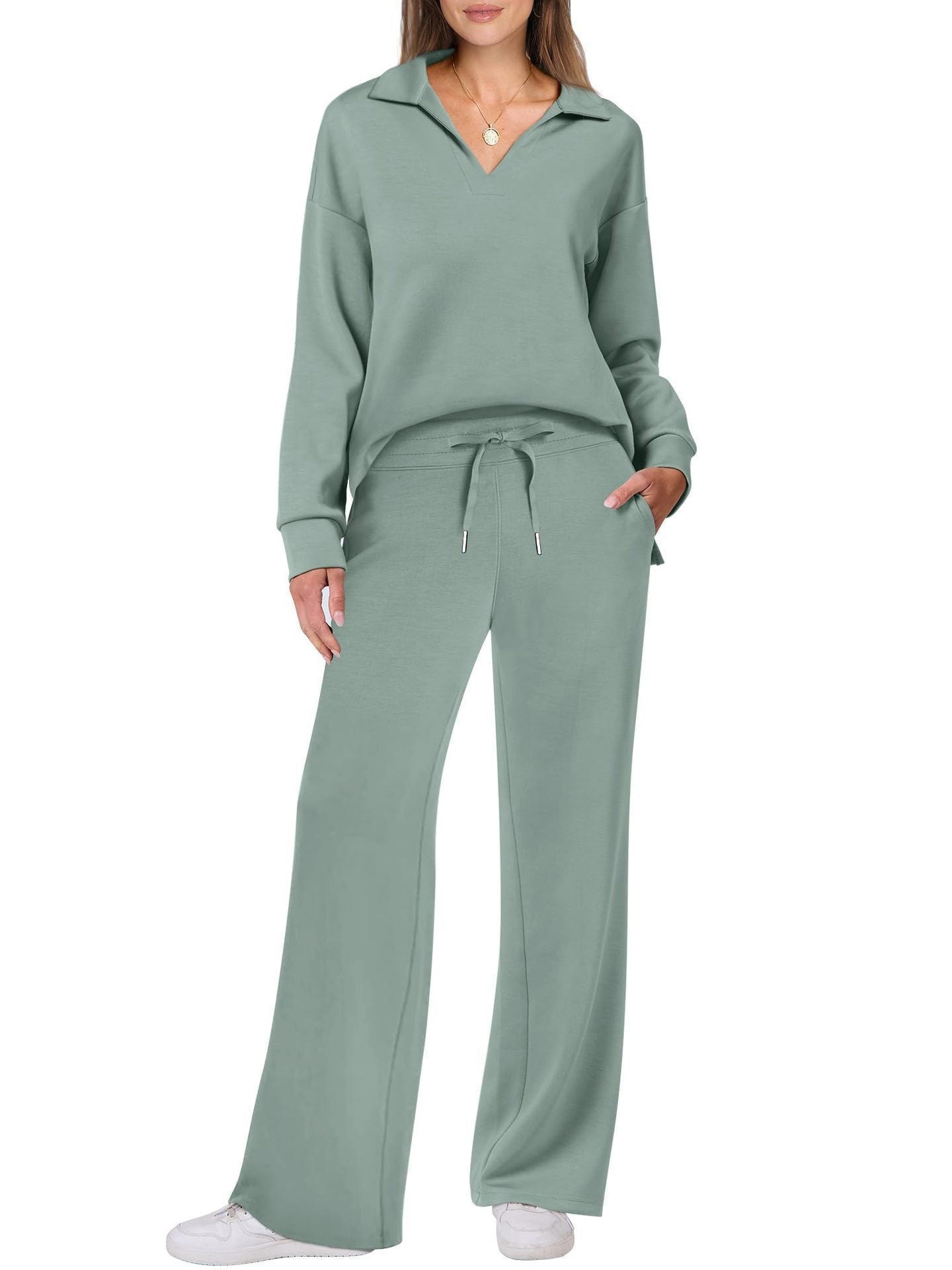 Damen-Trainingsanzug – Kordelzug – Halbreißverschluss – Jogginganzug – Loungewear-Set