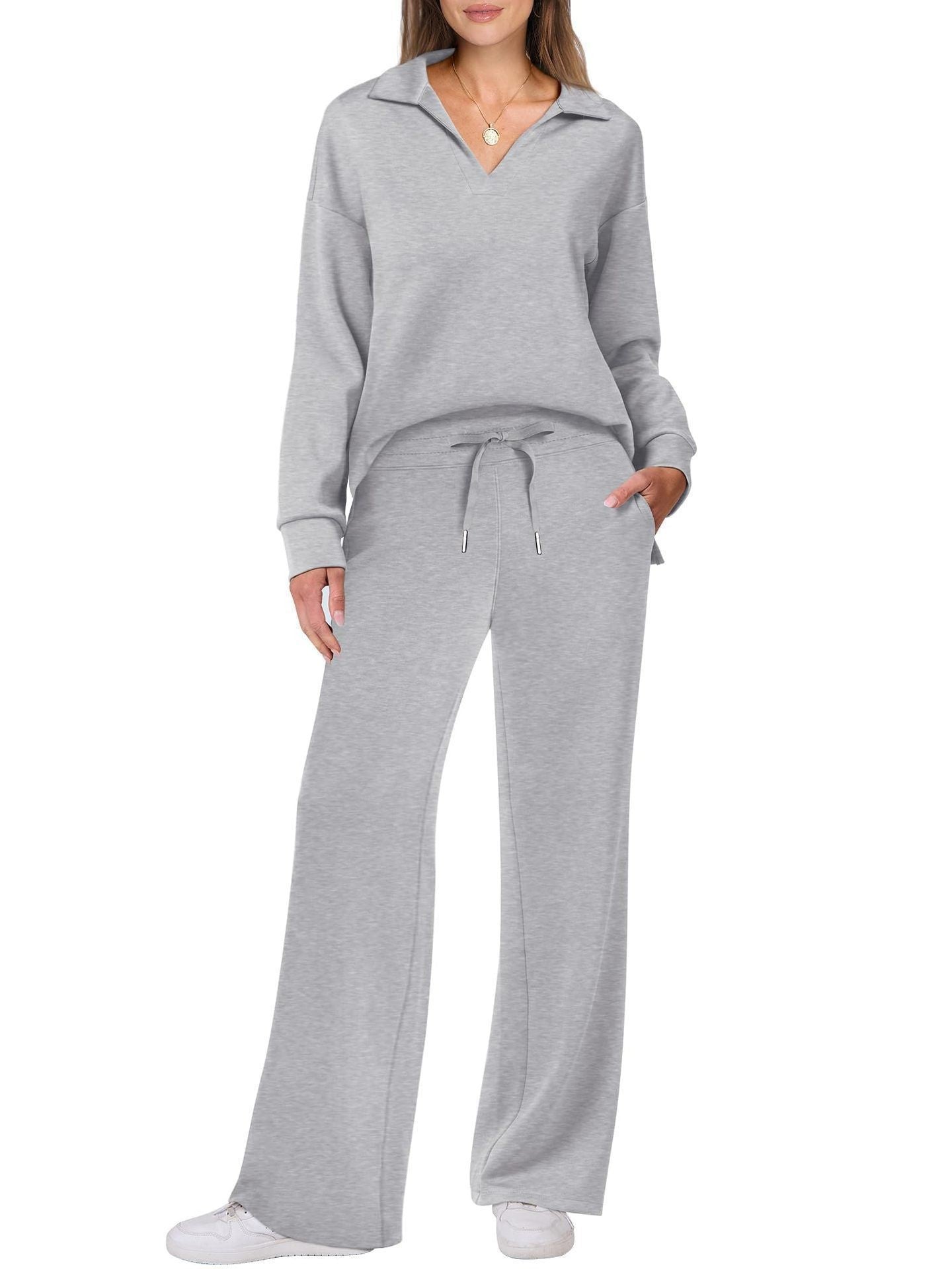 Damen-Trainingsanzug – Kordelzug – Halbreißverschluss – Jogginganzug – Loungewear-Set