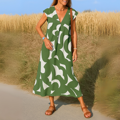 Maxi-Sommerkleid | Ärmellos | V-Ausschnitt | Locker sitzendes Kleid | Sommerkleid-HauteBerlin