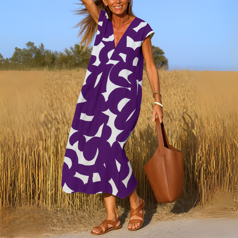 Maxi-Sommerkleid | Ärmellos | V-Ausschnitt | Locker sitzendes Kleid | Sommerkleid-HauteBerlin
