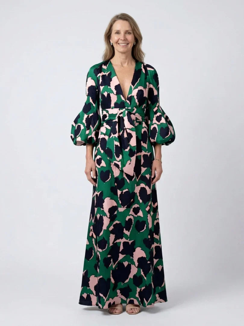 Maxikleid | Flügelärmel | V-Ausschnitt | Langarmkleid | Sommerkleid-HauteBerlin