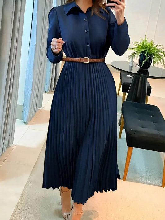 Midi-Kleid – Langärmliges Plisseekleid für Frauen-HauteBerlin