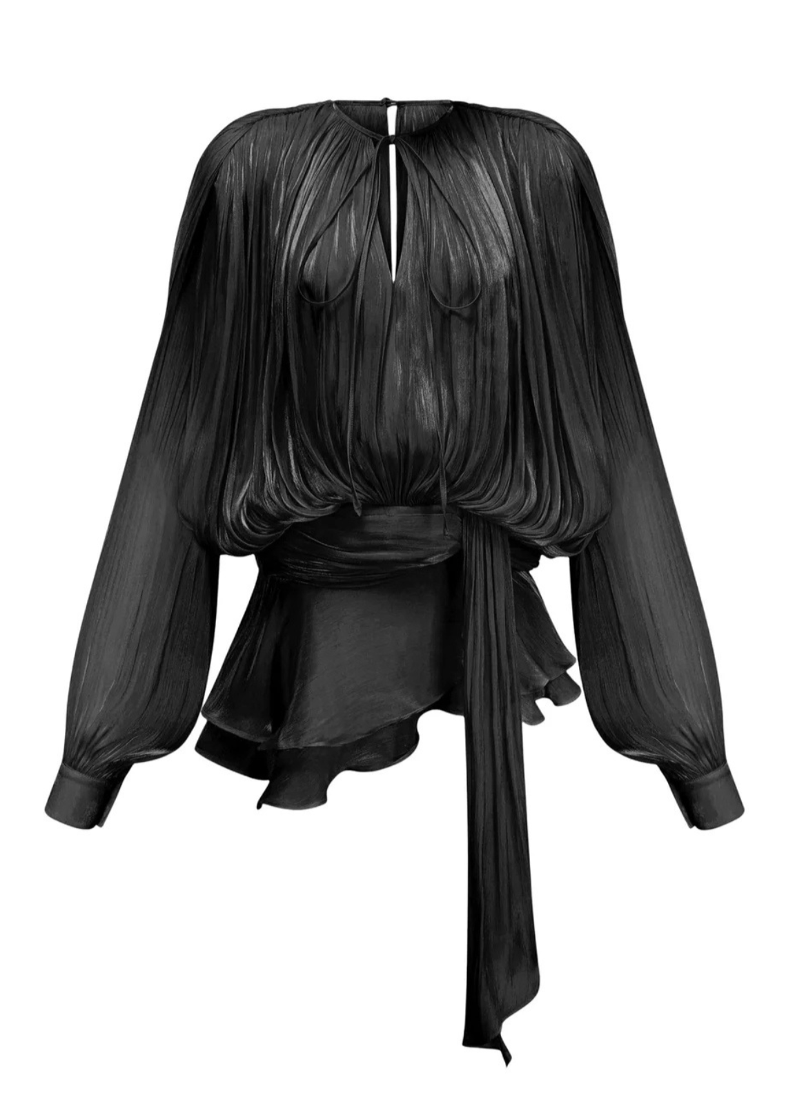 Minikleid - Langärmeliges schwarzes Chiffonkleid-HauteBerlin