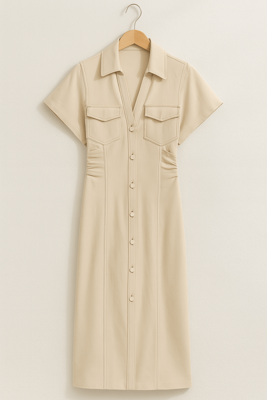 Mittellanges Kleid | Kurzarm | Mit Kragen | Knopfleiste | Hemdkleid-HauteBerlin