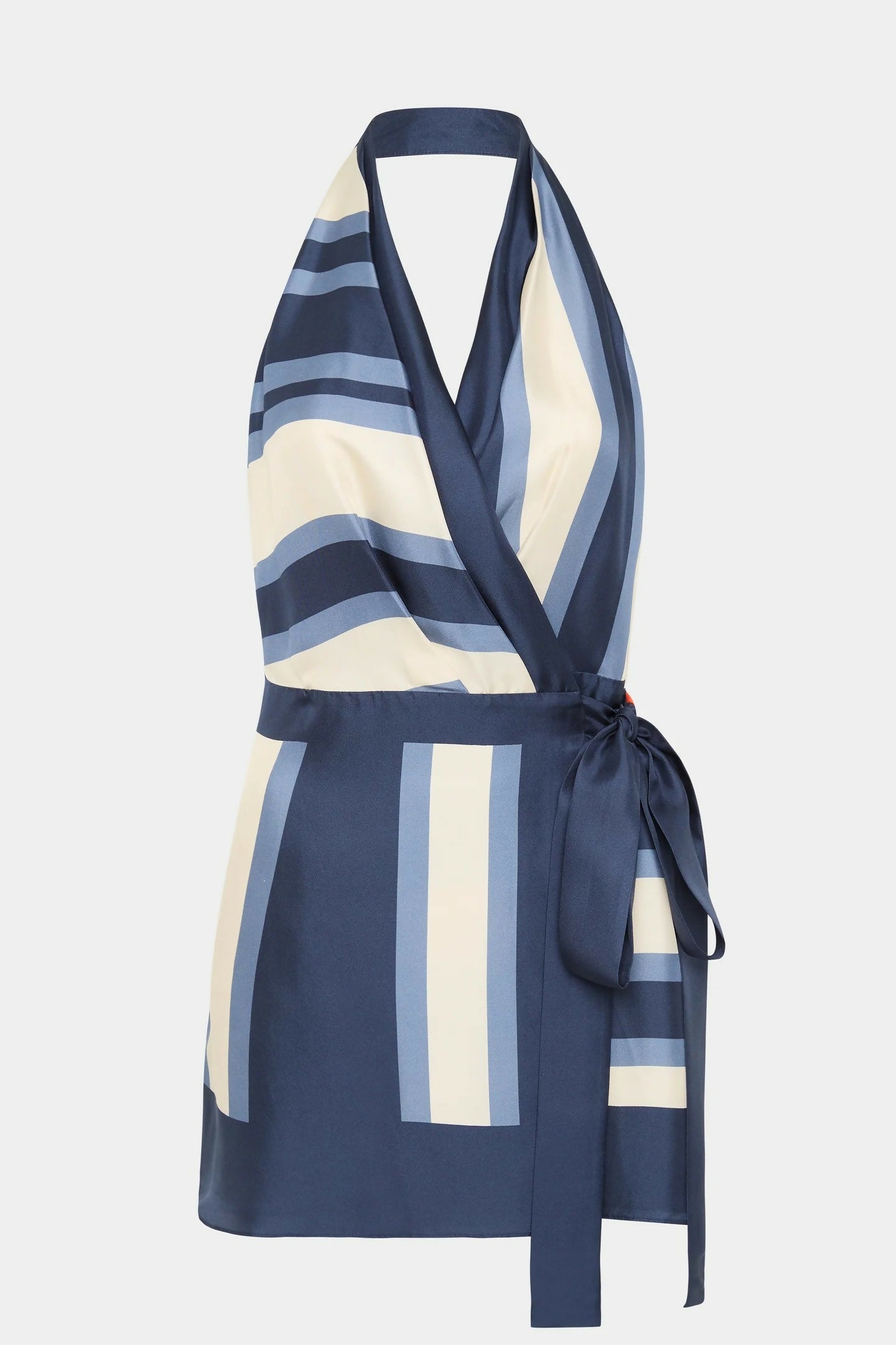 Neckholder-Minikleid | Wickeloptik | Rückenfrei | Gestreift | Seiden-Sommerkleid-HauteBerlin